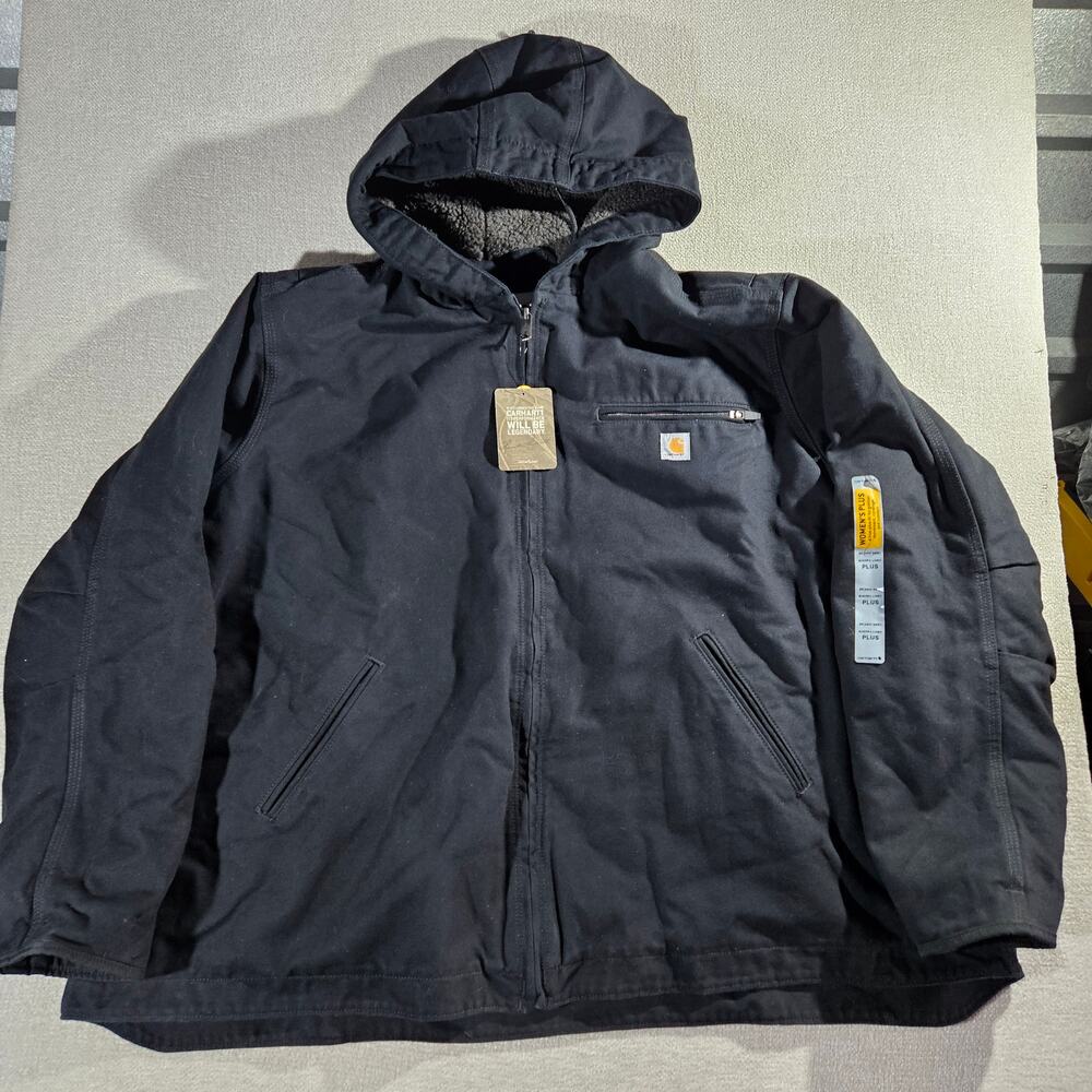 Carhartt Washed Duck Insulated Jacket Womens 3X Black Hooded NWT